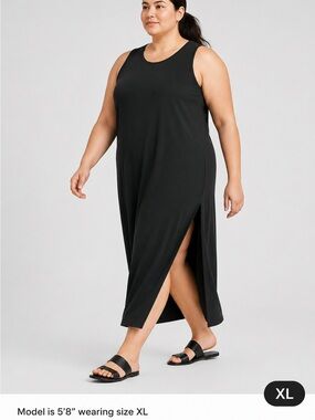 Athleta XL Black Gaia Tee Maxi Travel Dress #777102 NWT $89 Soft T-shirt Feel